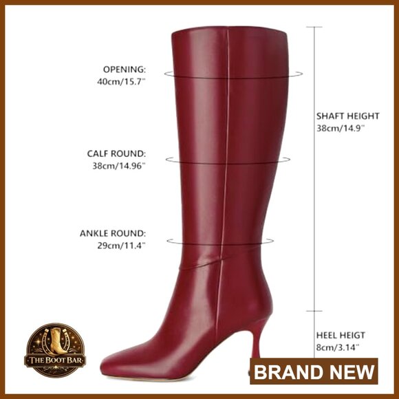 Black Leather Knee High Boots Stiletto Kitten Heel Square Toe Side Zipper - Picture 6 of 6